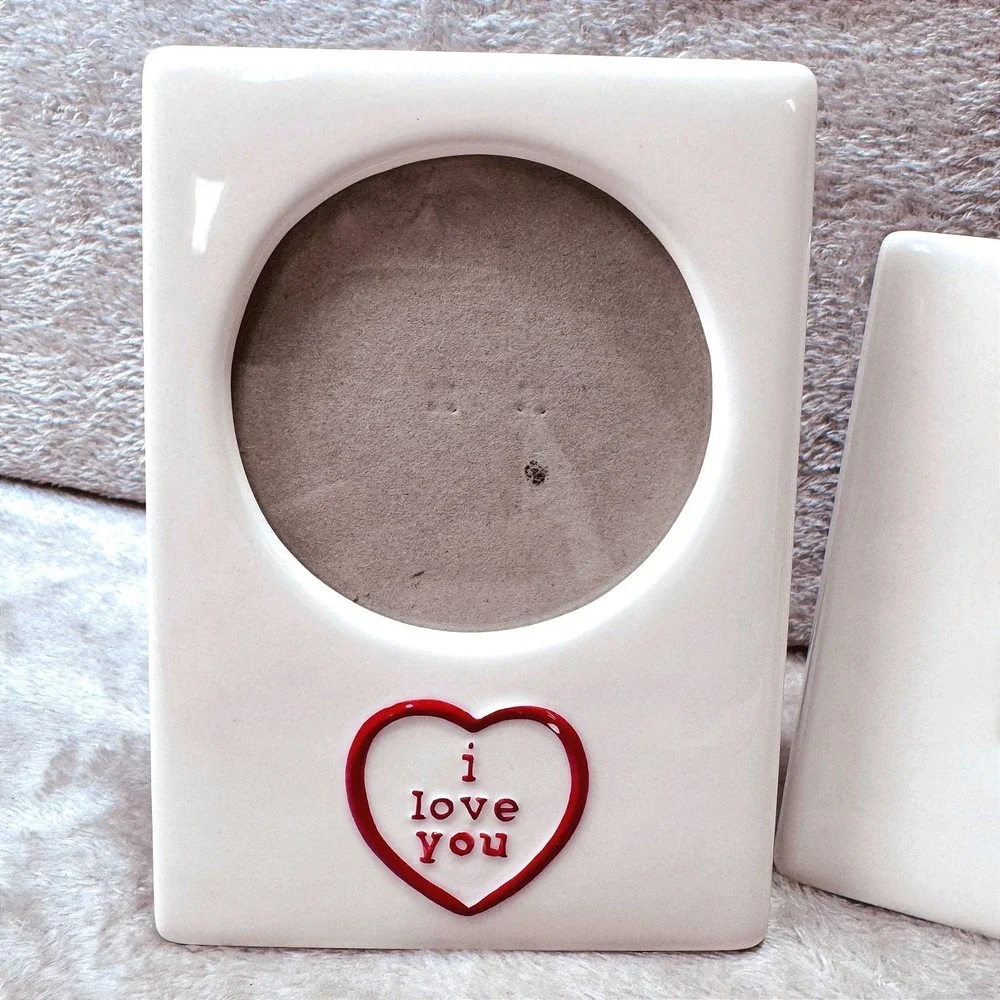 Russ White Ceramic I Love You Heart Love‎ Picture Frames Set of 2 Romantic Decor
